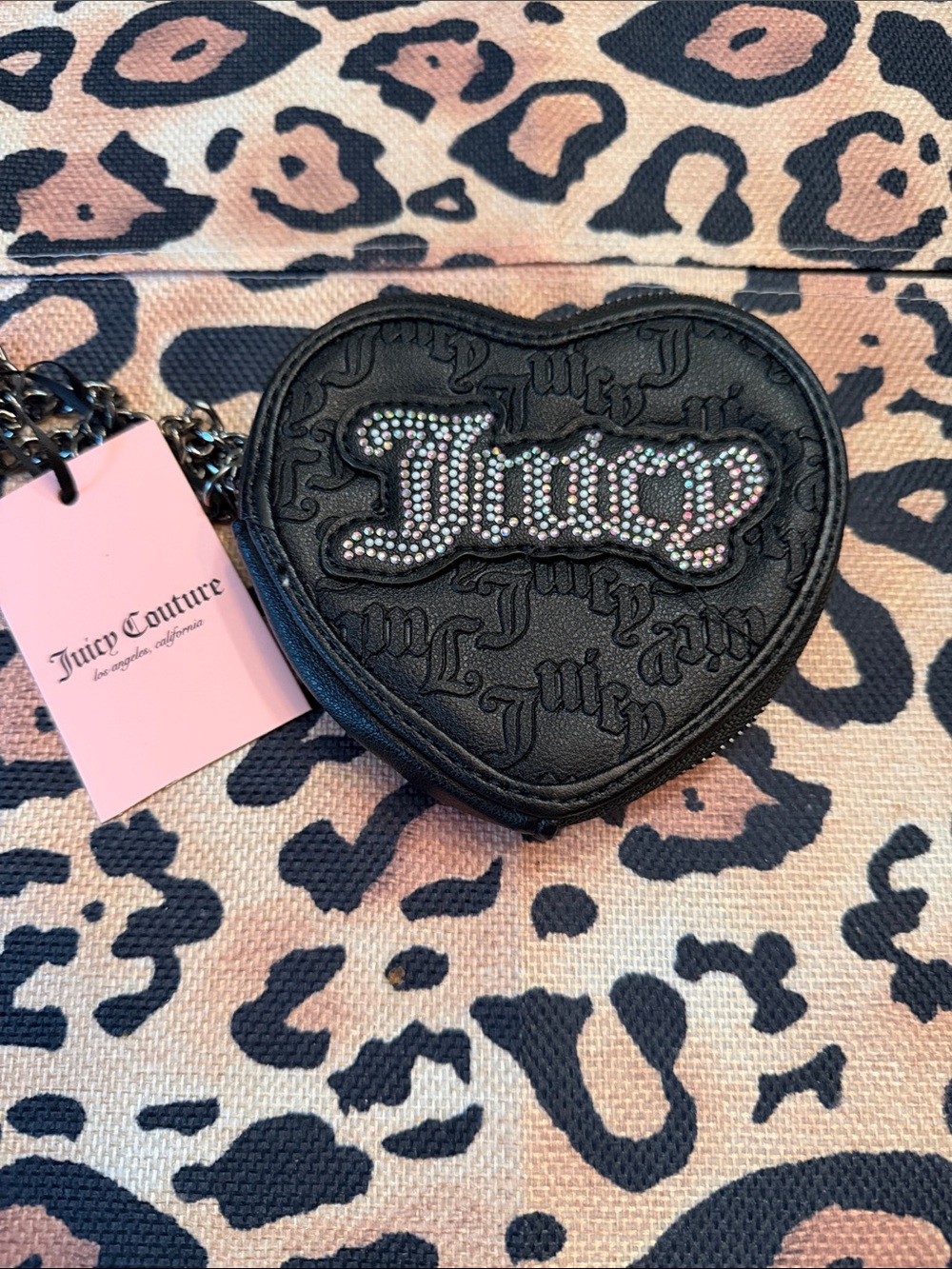 Juicy Couture Black Heart Crossbody with Pink Tag and Crystal Logo